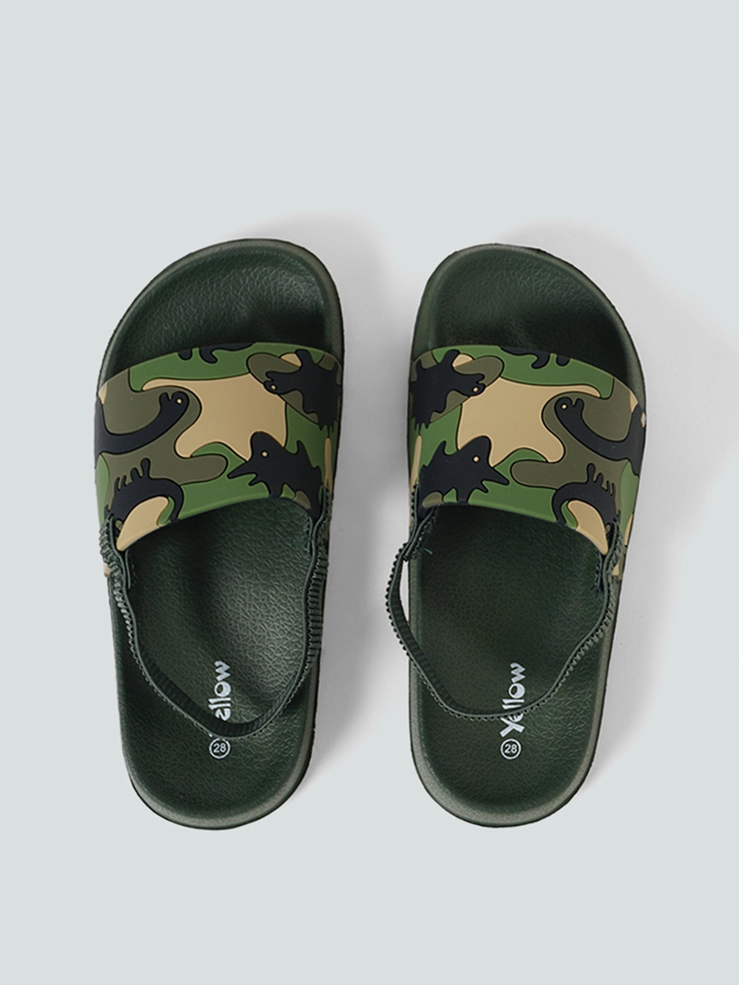 Yellow by Westside Green Camouflage Slides