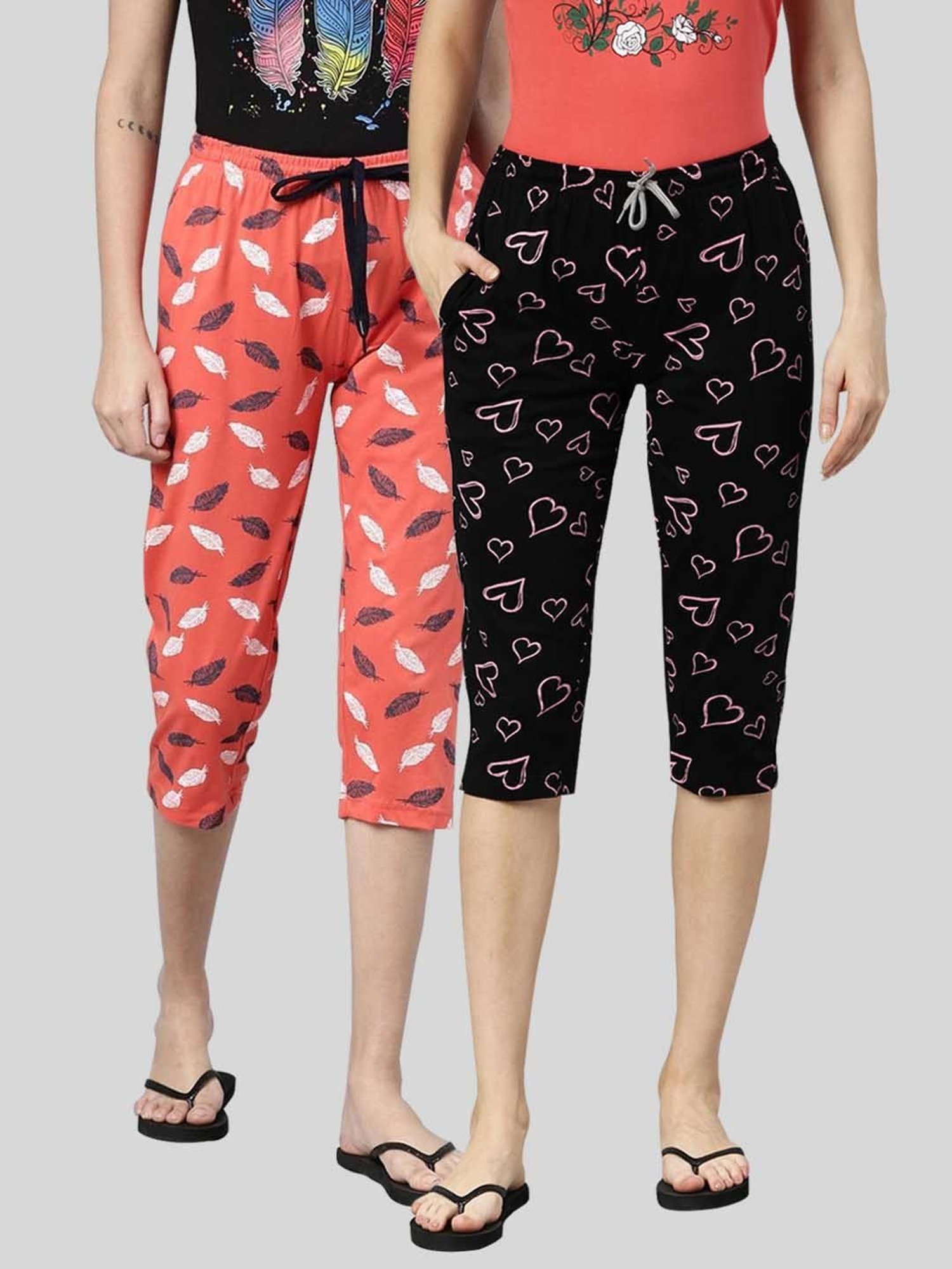 Buy MUKHAKSH (Pack of 2 Girls Printed Capri Pants for Women Casual Summer  Multicolour at Amazon.in