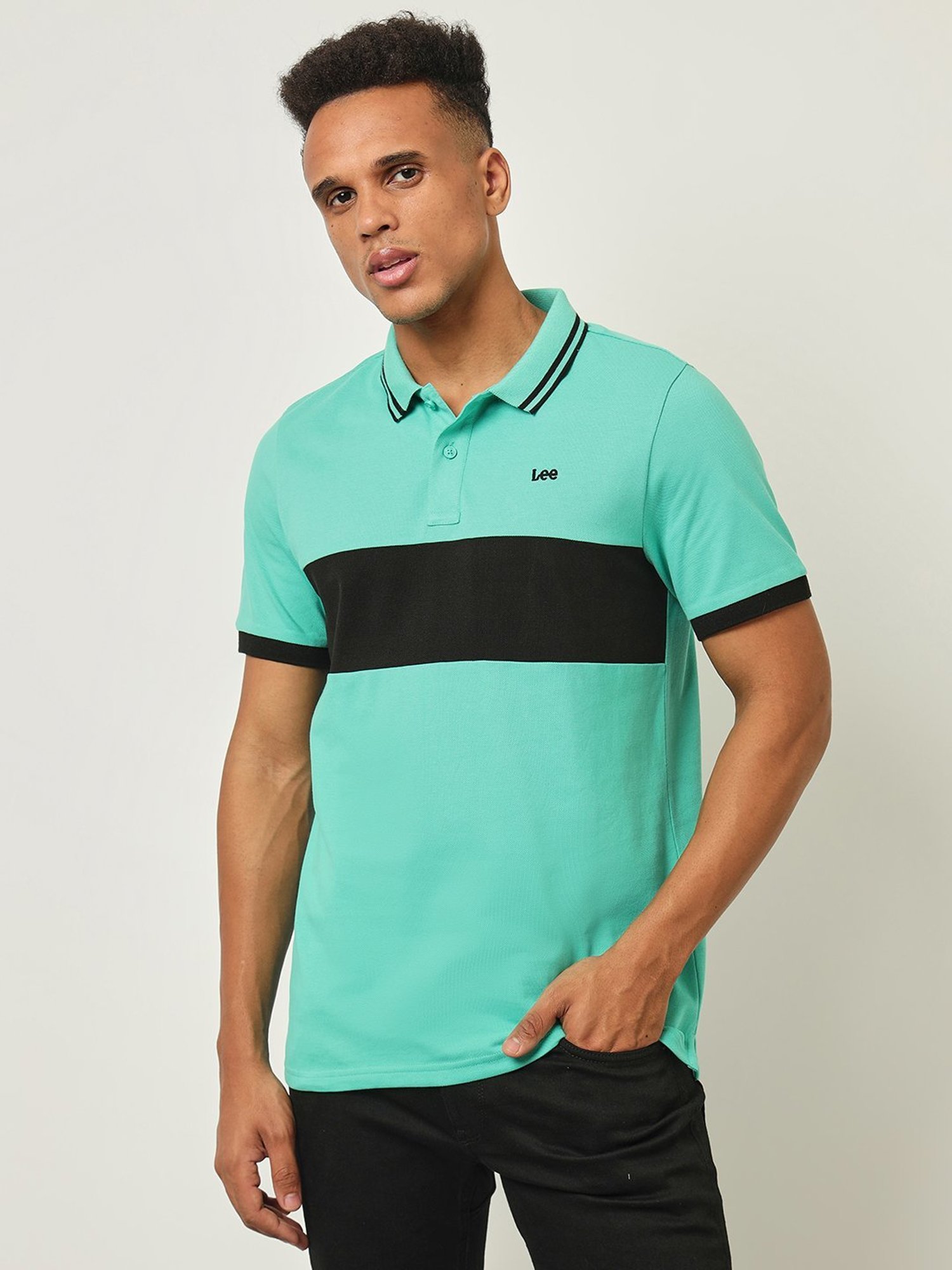 Buy Lee Teal Cotton Slim Fit Polo T-Shirts for Mens Online @ Tata CLiQ