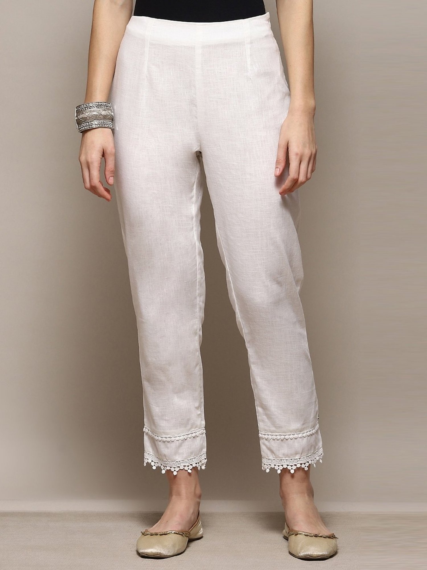 Buy online White Rayon Solid Pant for women at best price at biba.in -  RHNI19564AW23WHT