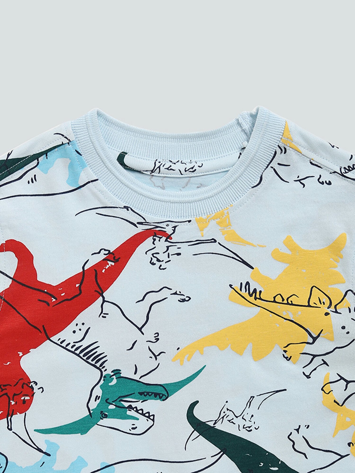 Buy HOP Kids by Westside Multicolored Dino Printed Sky Blue T