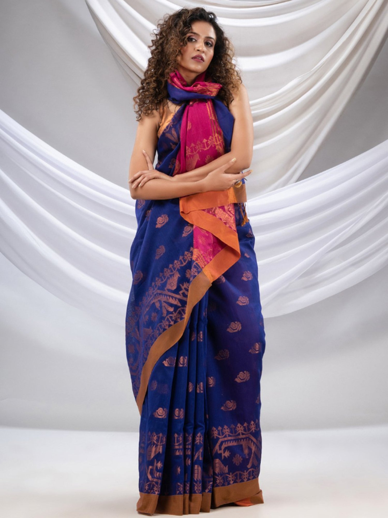 Royal Blue Saree With Lovely Pink Roohi Vol 1