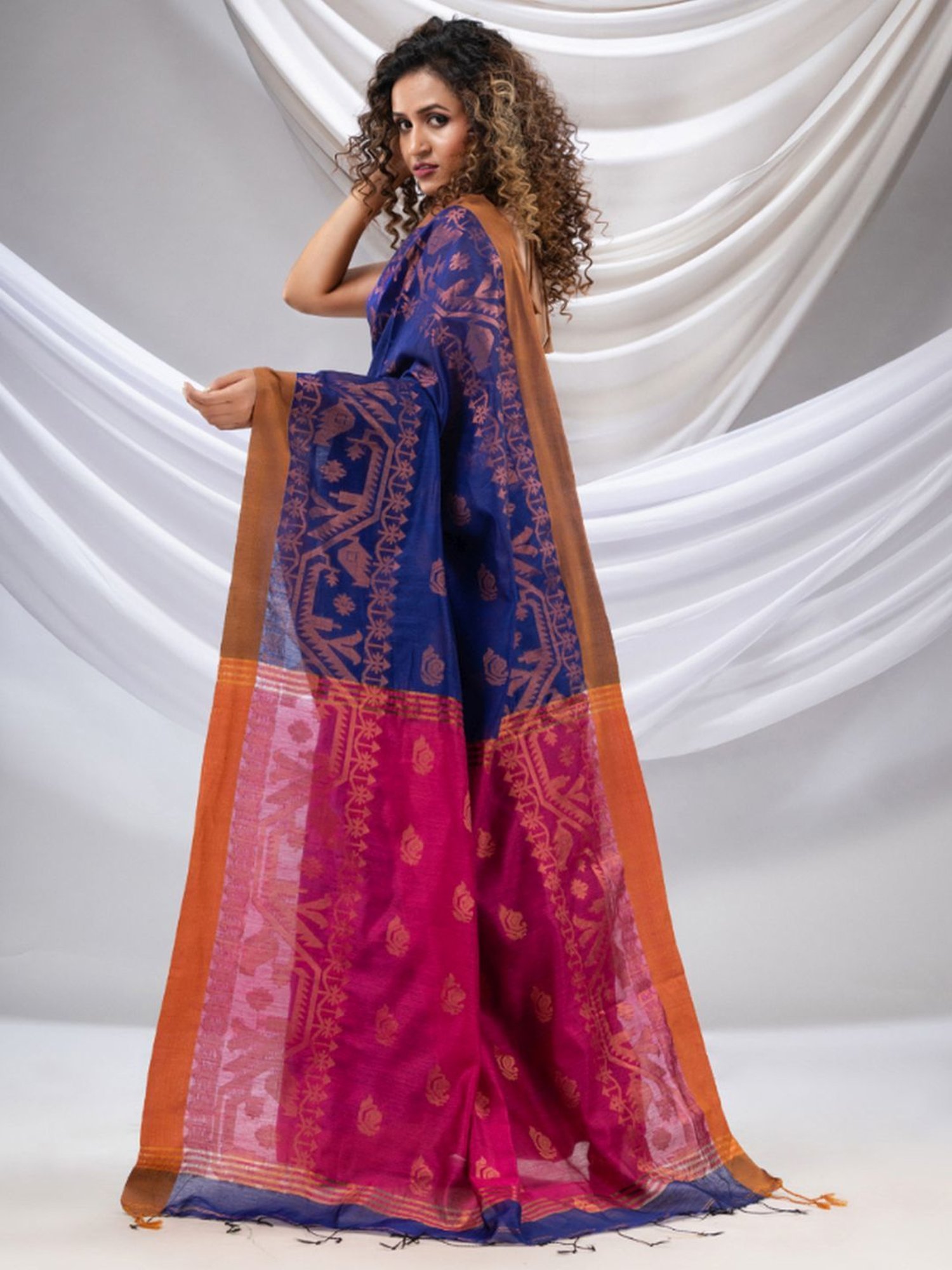 Royal Blue Saree With Lovely Pink Roohi Vol 1