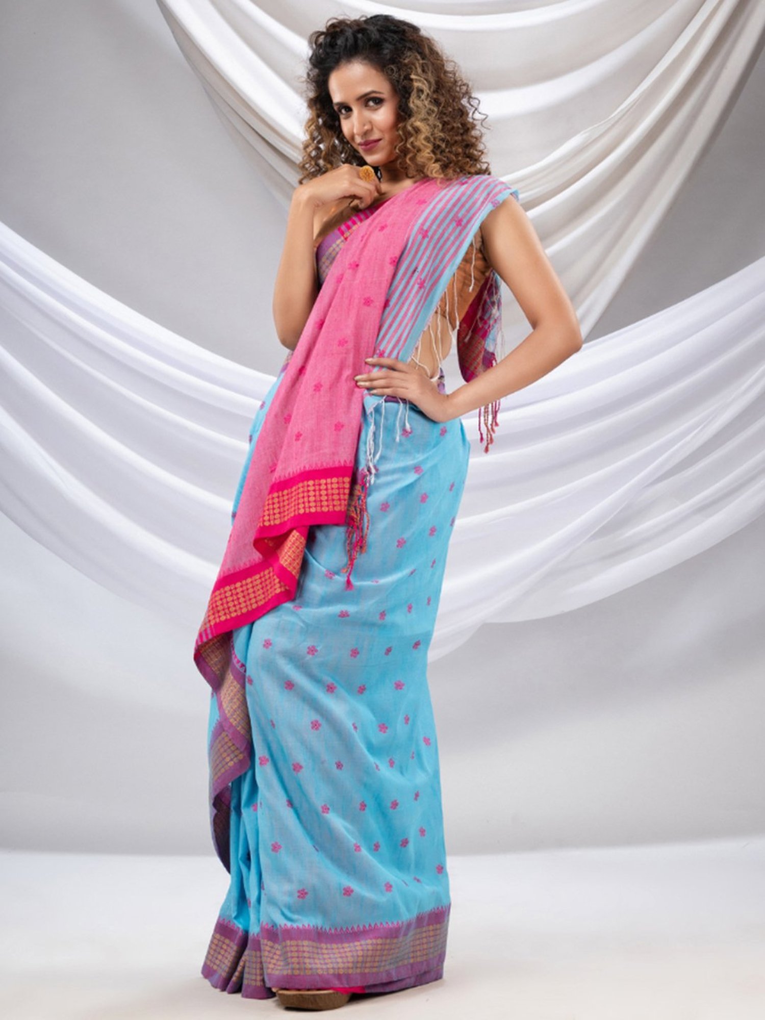 Mul Viscose Blue And Pink Saree|Double Trouble Pink Blue|Suta