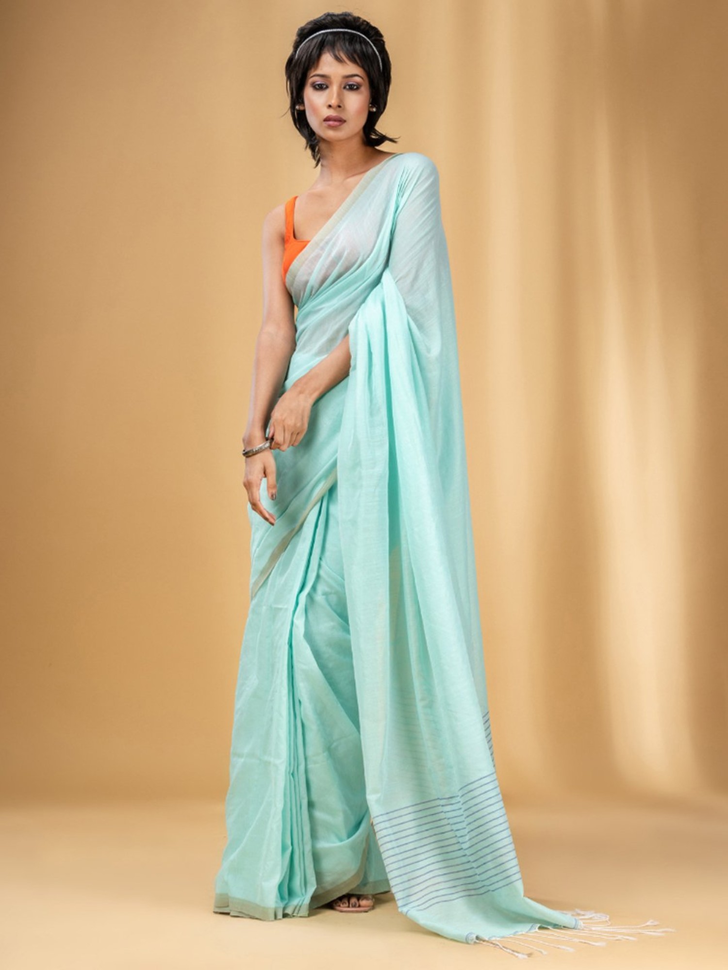 Buy Charming Sky Blue Digital Printed Cotton Traditional Saree With Blouse  - Zeel Clothing
