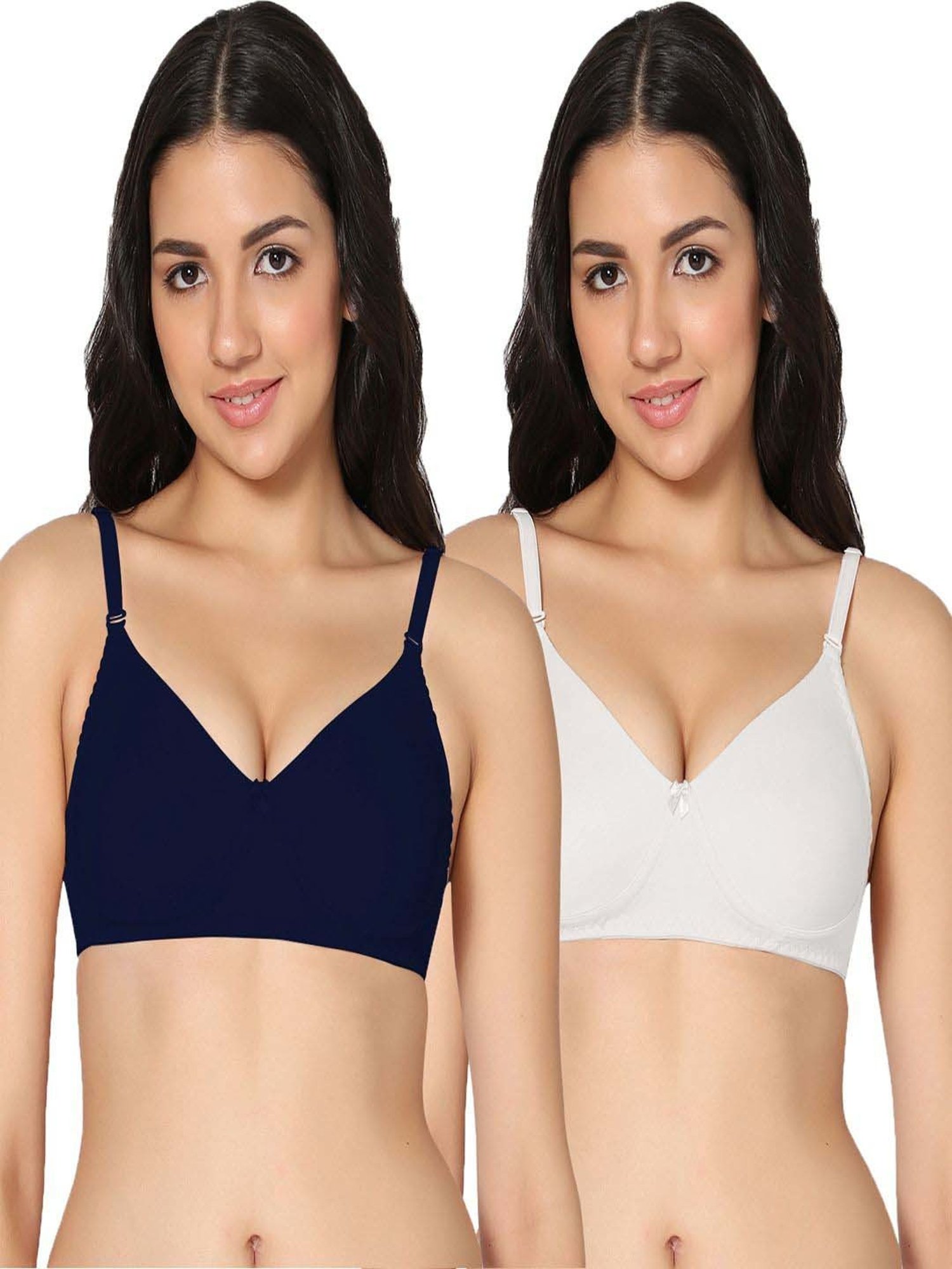 Buy IN CARE Blue & White Cotton T-Shirt Bras - Pack Of 2 for Women