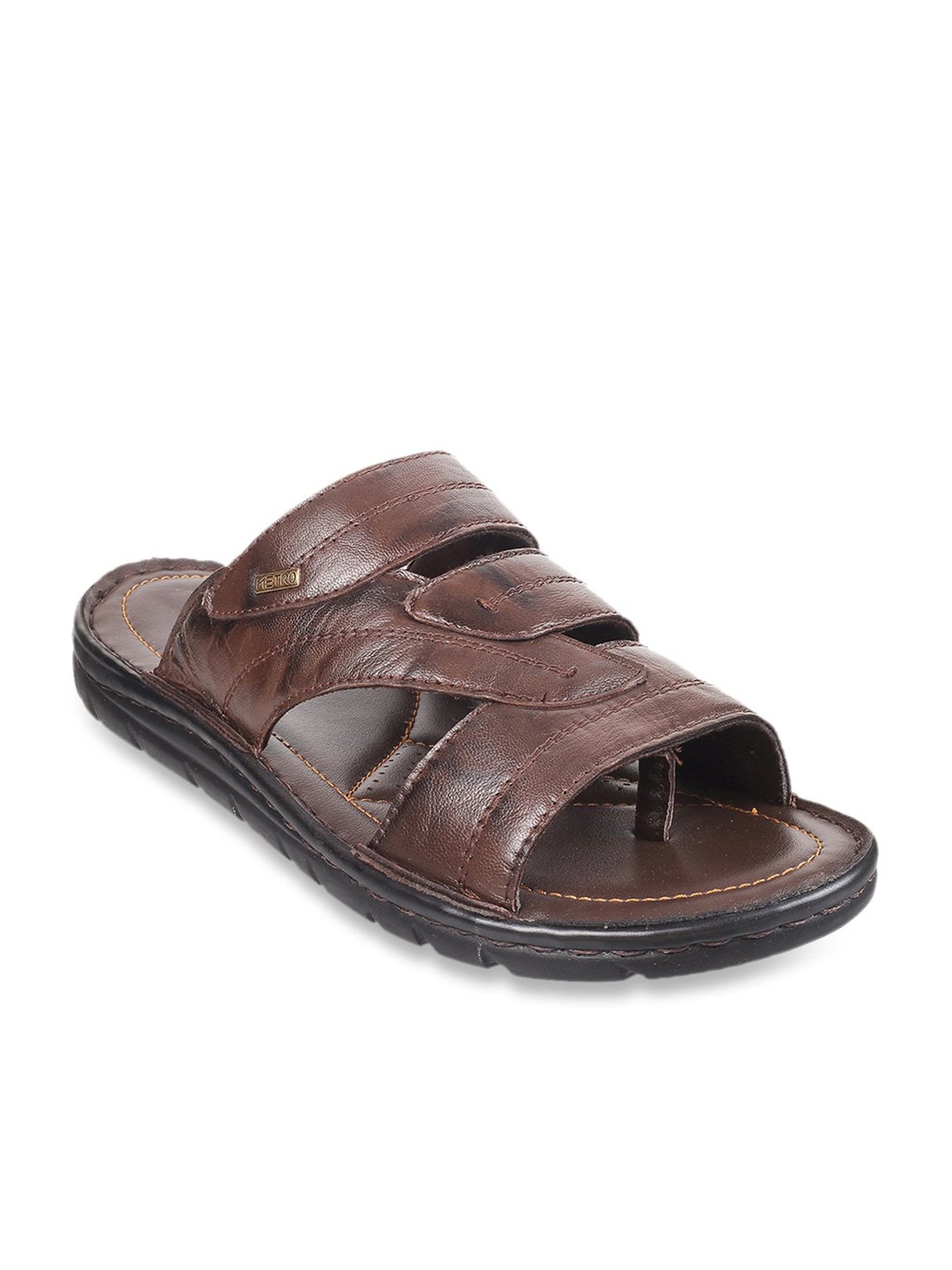 Buy Metro Men Brown Perforated Leather Sandals - Sandals for Men 1823678 |  Myntra