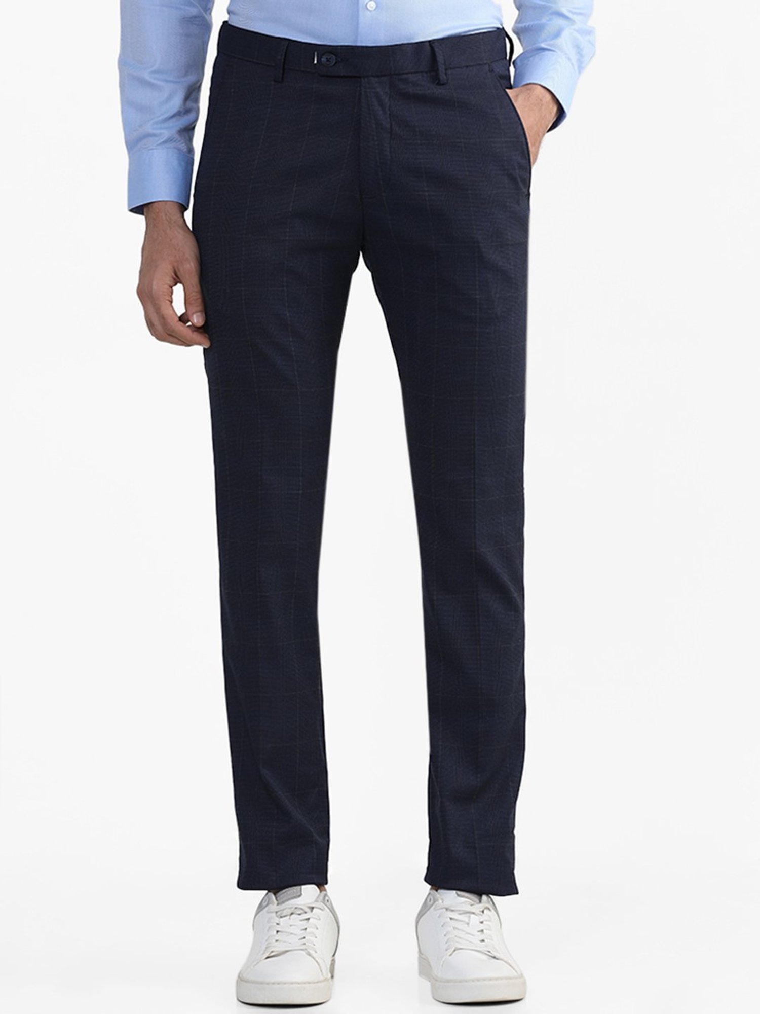 Buy WES Formals by Westside Navy Checkered Carrot-Fit Trousers for Online @  Tata CLiQ