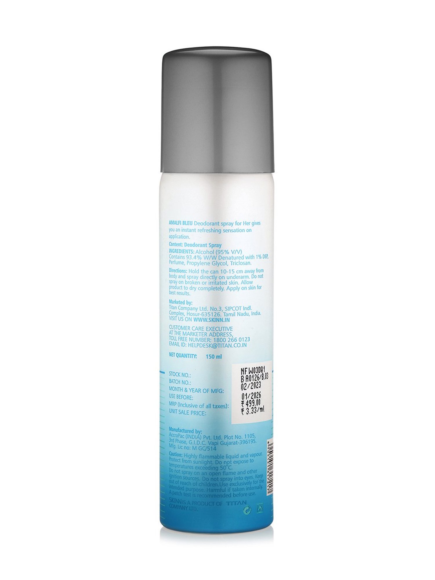 Body Spray Deodorant Titan Amalfi Bleu Skinn By Titan Premium