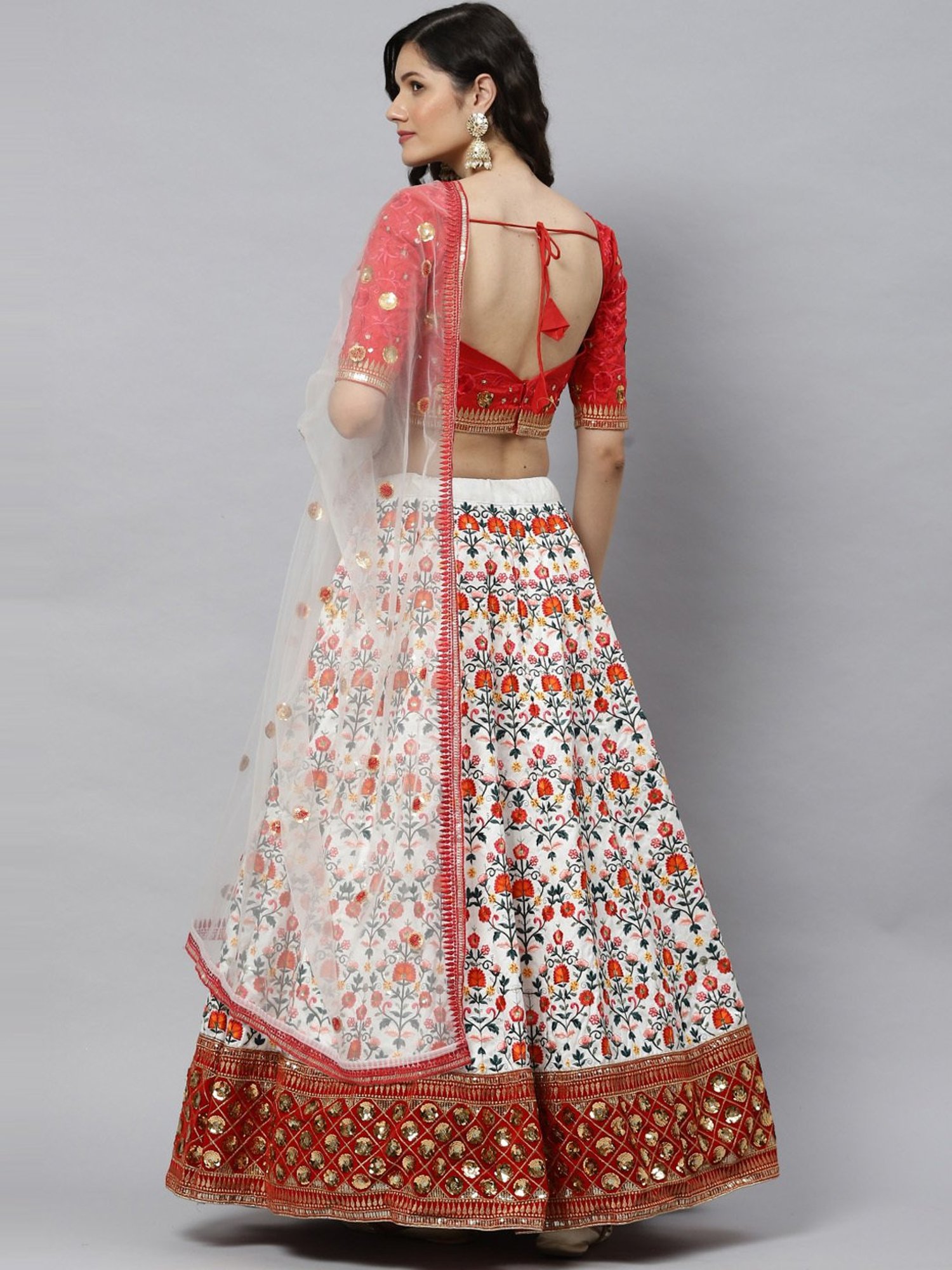 Red With White Bridal Lehenga Choli - Andaaz Fashion - 1341