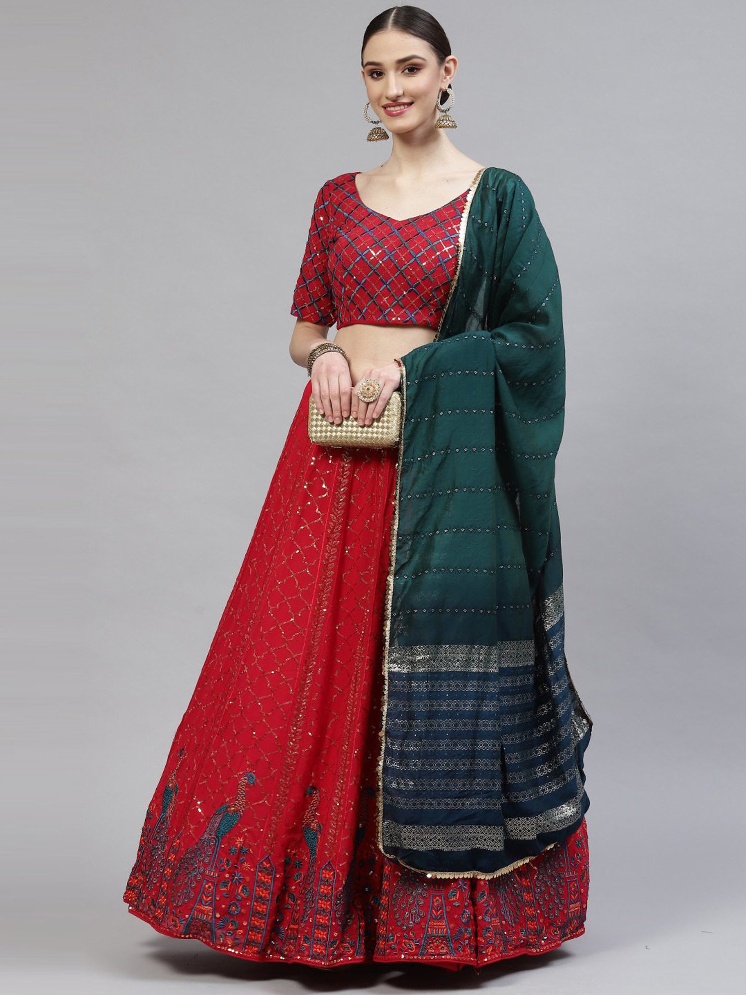 Red Banarasi Silk Circular Lehenga Choli 275267