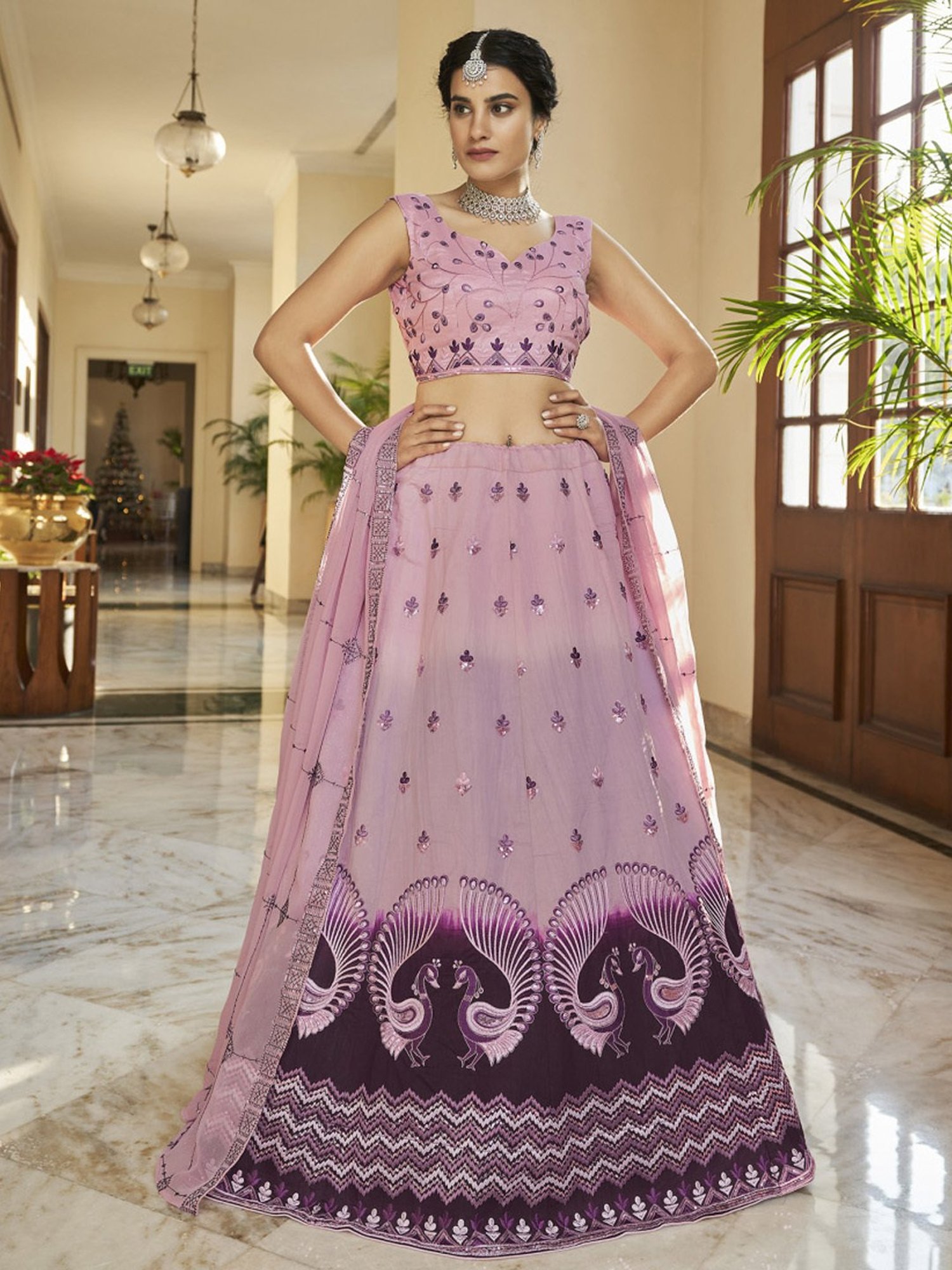 Buy FUSIONIC Lilac pink color Soft net base sequins work lehenga choli For  Women at Amazon.in