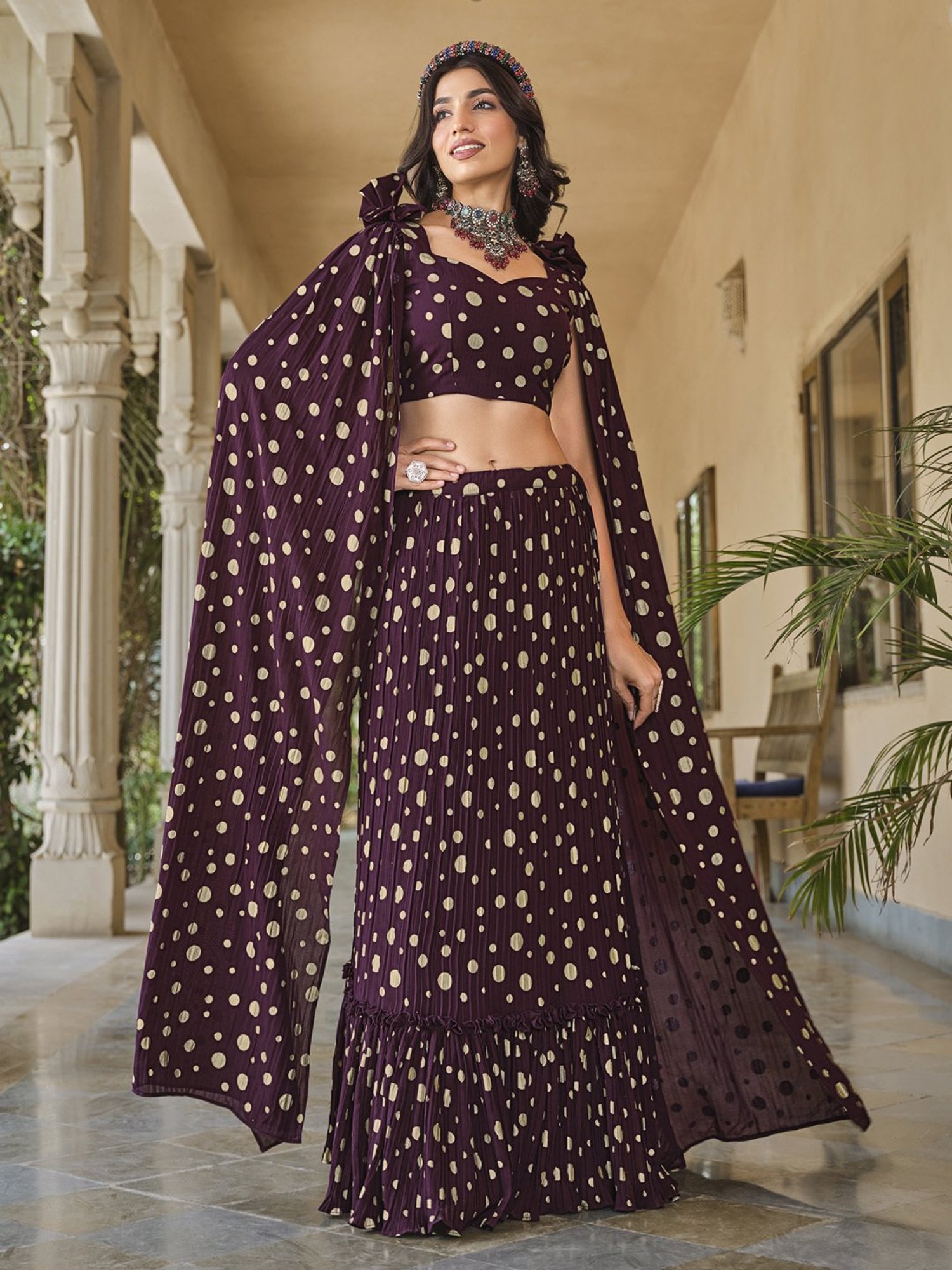 Printed Lehenga Choli in Black Crepe - LC3844