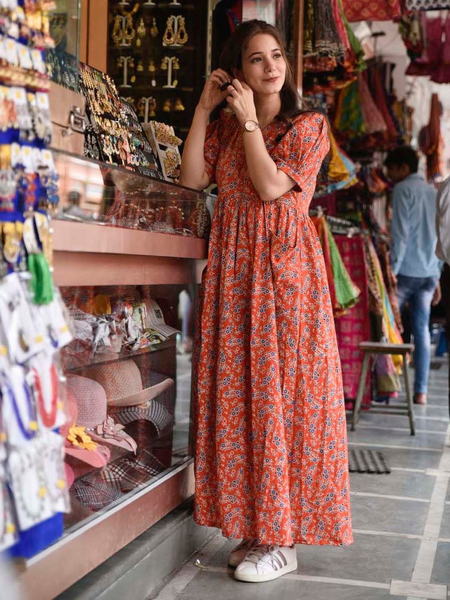 Buy DIMPLE DESIGN STUDIO Red Cotton Floral Print Maxi Dress for Women  Online @ Tata CLiQ