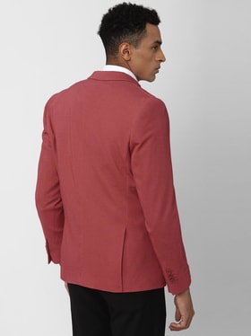 1PA1 Men's Linen Blend Suit Jacket Two Button Business Wedding Slim Fit  Blazer,Wine Red,M