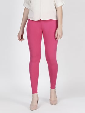 TWIN BIRDS Pink & White Plain Cropped Leggings - Pack Of 2
