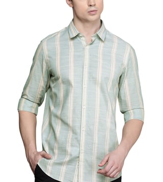 Simon Carter London Green Striped Slim Fit Shirt