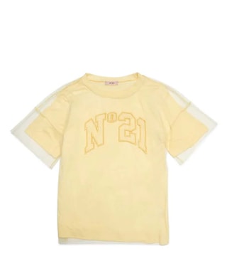 N21 Kids Yellow Logo Straight Fit Mesh Overlay T-Shirt