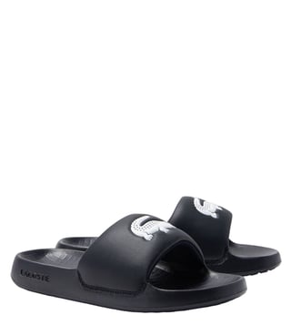 Buy Lacoste Black Croco 1.0 Logo Slide Sandals for Men Online