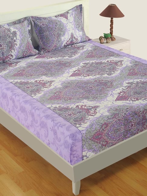 Swayam Paisley Purple 250 TC Cotton King Bedsheet with 2 Pillow Covers-picture-13