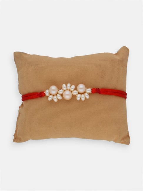 Sri Jagdamba Pearls Alloy Peach & White Pearl Zigzag Rakhi-image-7