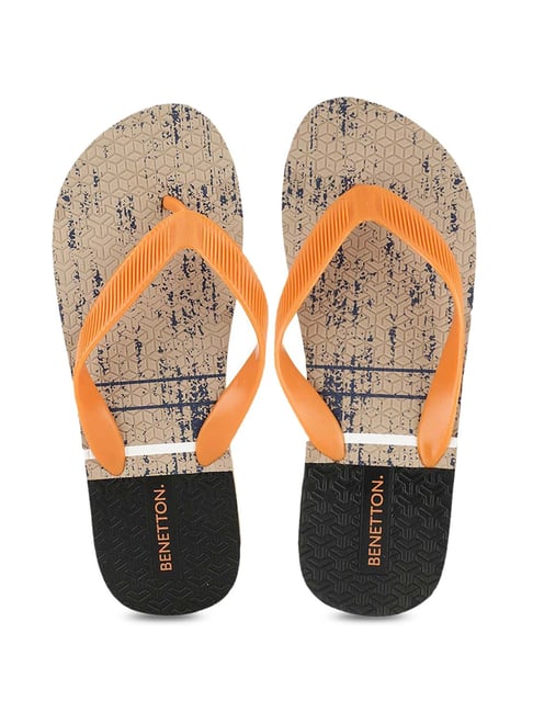 Buy United Colors of Benetton Men s Orange Beige Flip Flops for