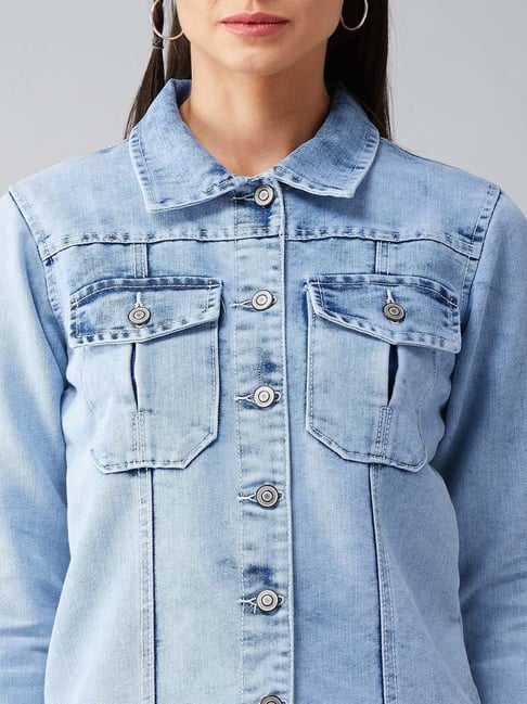 Buy VERO MODA Denim Shirt Collar Cotton Blend Women Casual Jacket |  Shoppers Stop