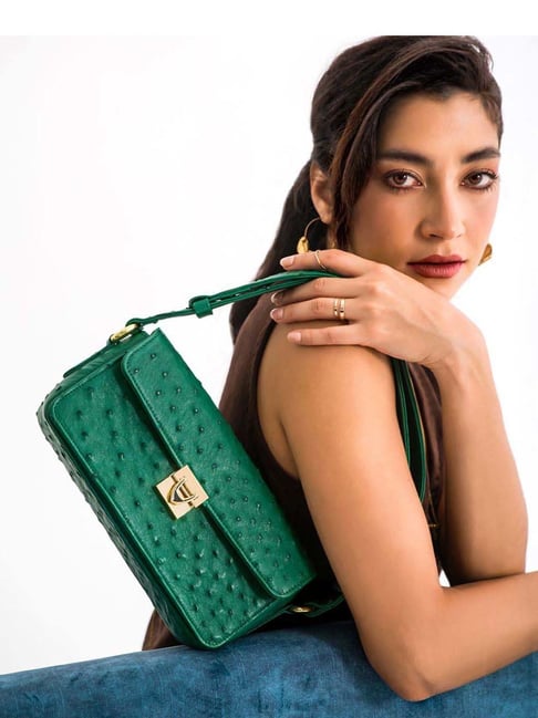 Hidesign Green Textured Leather Structured Shoulder Bag Price in India,  Full Specifications & Offers