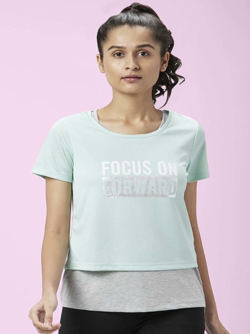Ajile by Pantaloons Mint Green & Grey Graphic Print Sports Top With Inner-picture-205