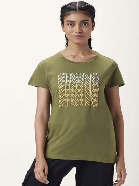 Ajile by Pantaloons Olive Green Cotton Graphic Print Sports T-Shirt-picture-32