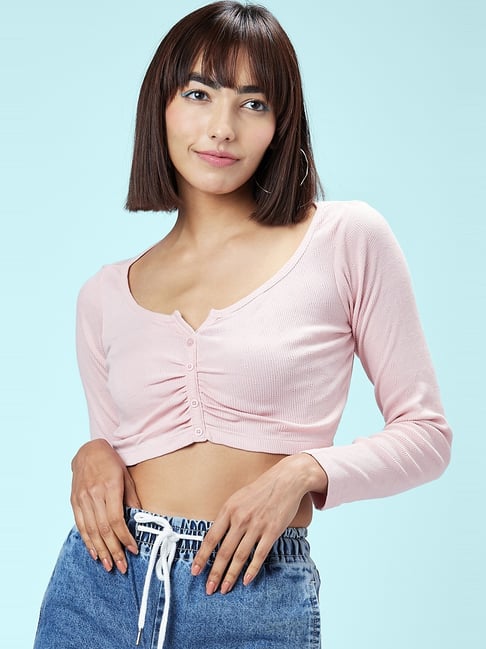 People by Pantaloons Pink Self Pattern Top