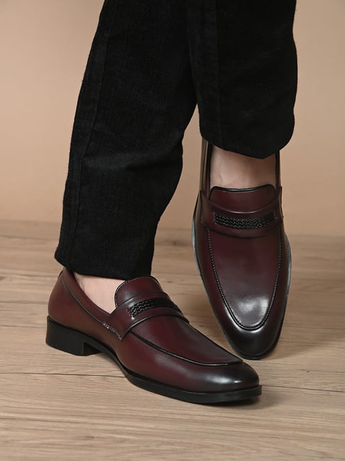 Mens burgundy slip hot sale on dress shoes