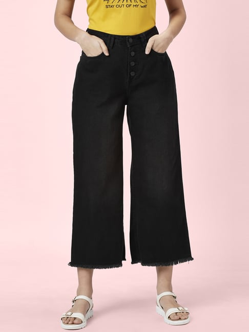 People by Pantaloons Black Cotton Flared Pants