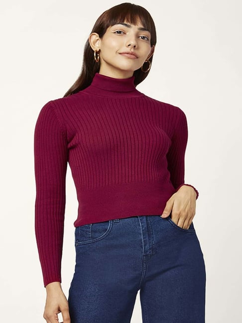 Buy People by Pantaloons Pink Self Pattern Sweater for Women Online @ Tata  CLiQ