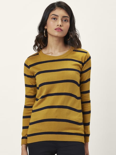 Buy Honey by Pantaloons Mustard Striped Sweater for Women Online