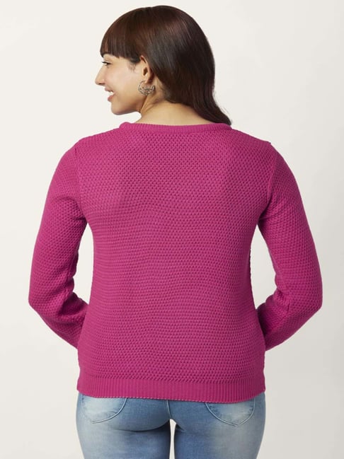 People by Pantaloons Pink Self Pattern Sweater