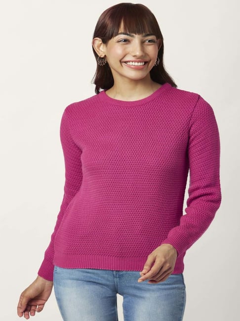 Buy People by Pantaloons Pink Self Pattern Sweater for Women Online @ Tata  CLiQ