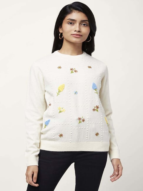 Buy Honey by Pantaloons Off-White Embroidered Sweater for Women