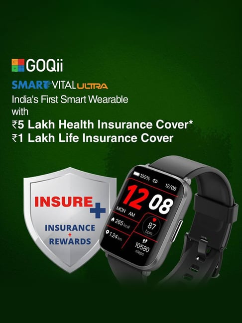 GOQii Smart Vital Lite Covers 5 Lakhs Health Insurance & 1 Lakh Life  Insurance with 3 Months Health & Personal Coaching HD Display Smart Watch  Blue: Buy box of 1.0 Unit at