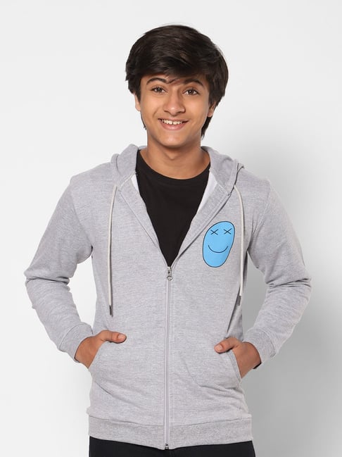 TeenTrums Boys Grey Textured Full Sleeves Hoodie-picture-11