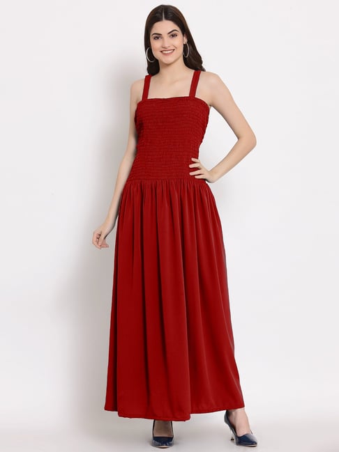 Buy PEPPERMINT Maroon Solid Satin Round Neck Girls Gown | Shoppers Stop