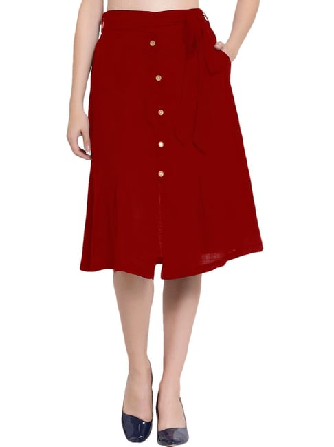 Maroon skirt with buttons down cheap front