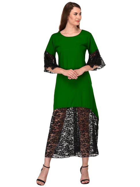 Dark green outlet lace midi dress