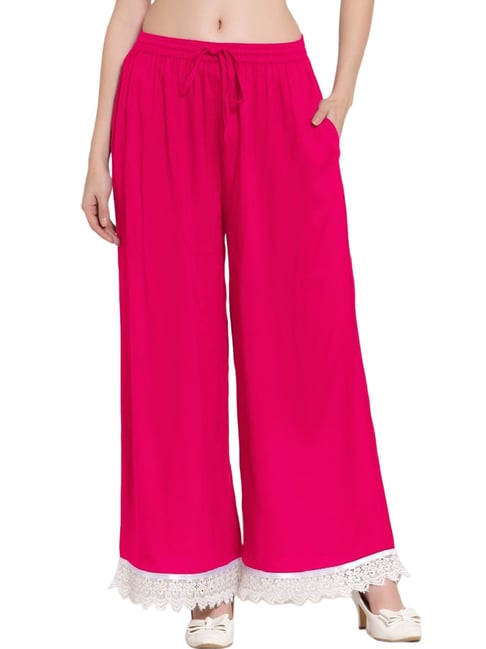 PATRORNA Pink Loose Fit Mid Rise Palazzos