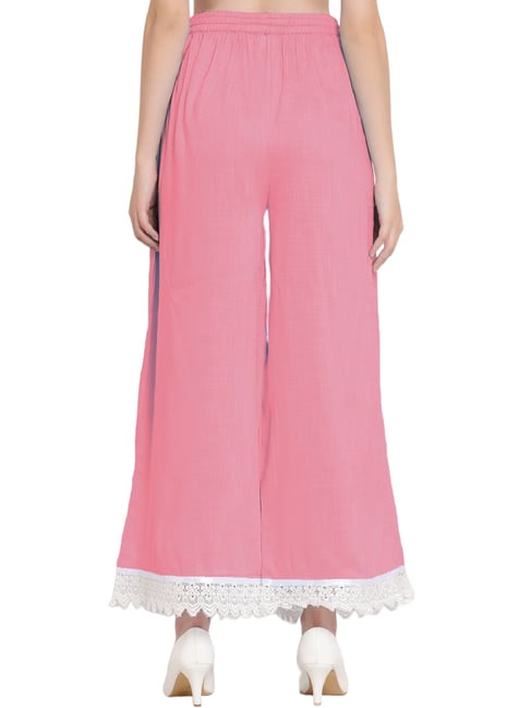 PATRORNA Baby Pink Loose Fit Mid Rise Palazzos