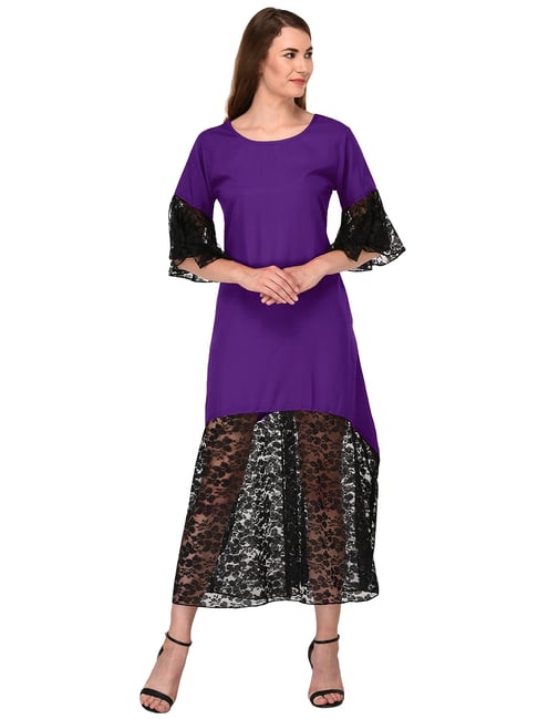 PATRORNA Purple Black Lace Midi Dress