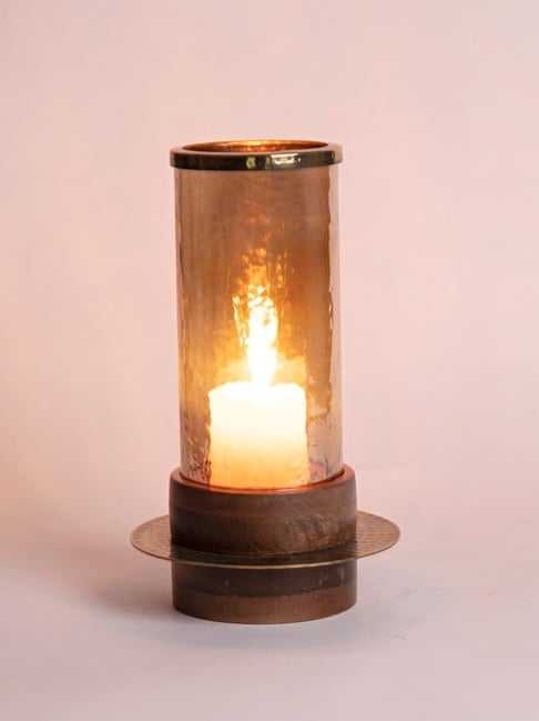 Fabindia Home Rajasee Brown Glass Large Hurricane-image-30