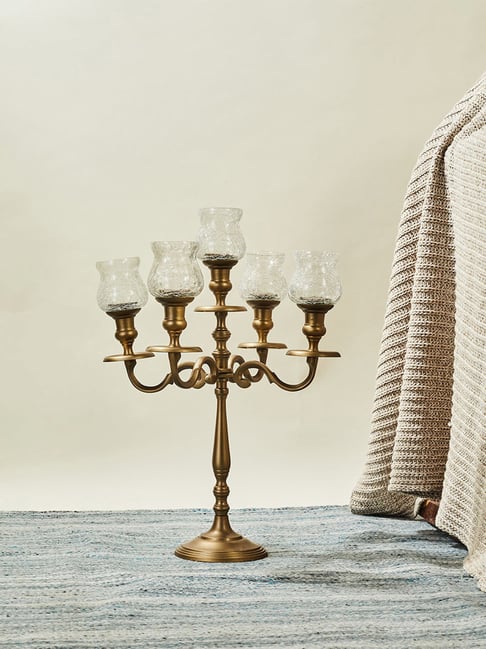 Buy Fabindia Home Inaaya Bronze Metal Small Candelabra at Best