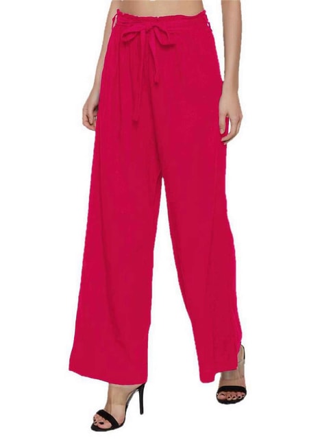 PATRORNA Pink Loose Fit Mid Rise Palazzos