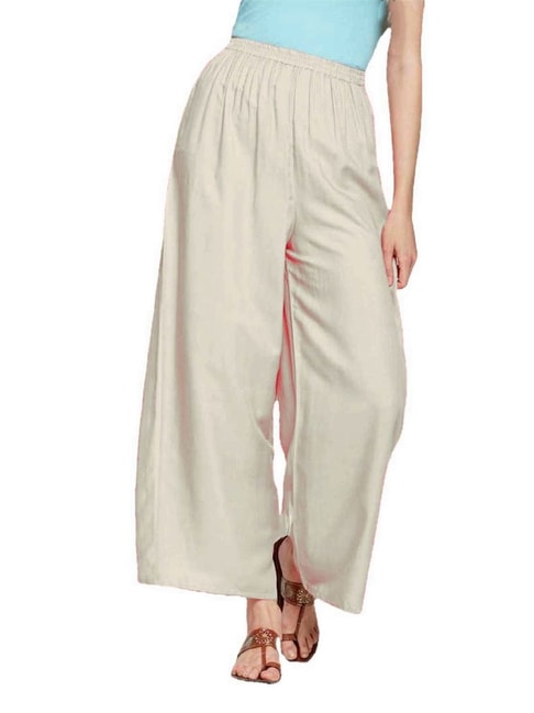 PATRORNA Off White Loose Fit Mid Rise Palazzos